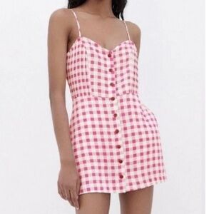 Zara Linen Blend Gingham Playsuit Shorts Romper Size Small